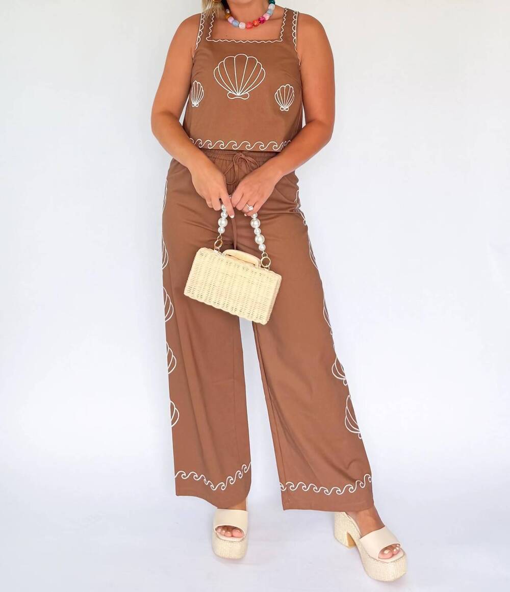 NEW KARLIE shell embroidered pant in brown